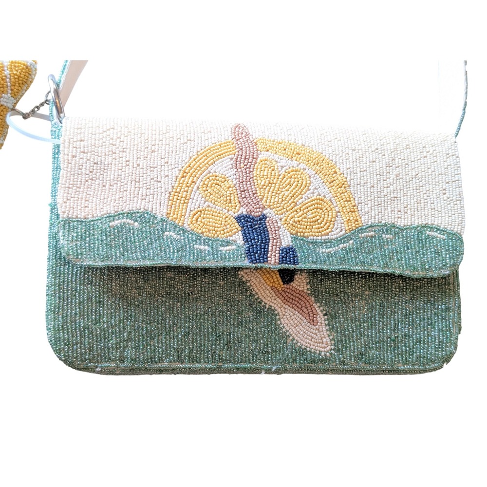 Viral Beaded Bag Handcrafted In India Beaded Surfer with Lemon Charm Deco NWT - Picture 6 of 7